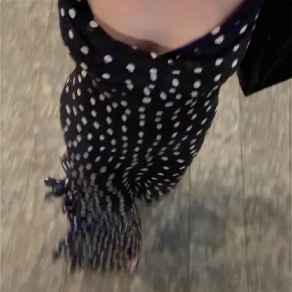 Women's High-grade Sleeveless Polka Dot Scarf Collar Ruffled Spaghetti Straps Dress