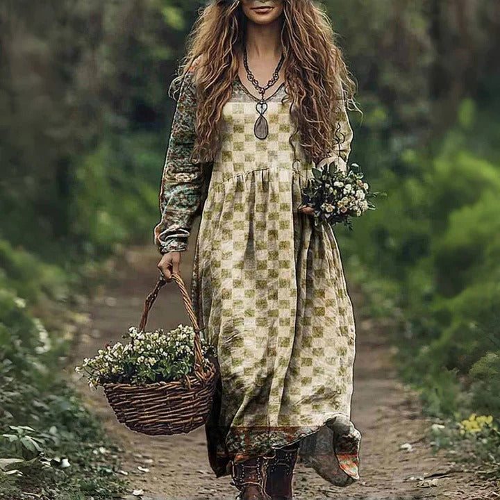 Printed Dress V-neck Long Sleeve Plus Size