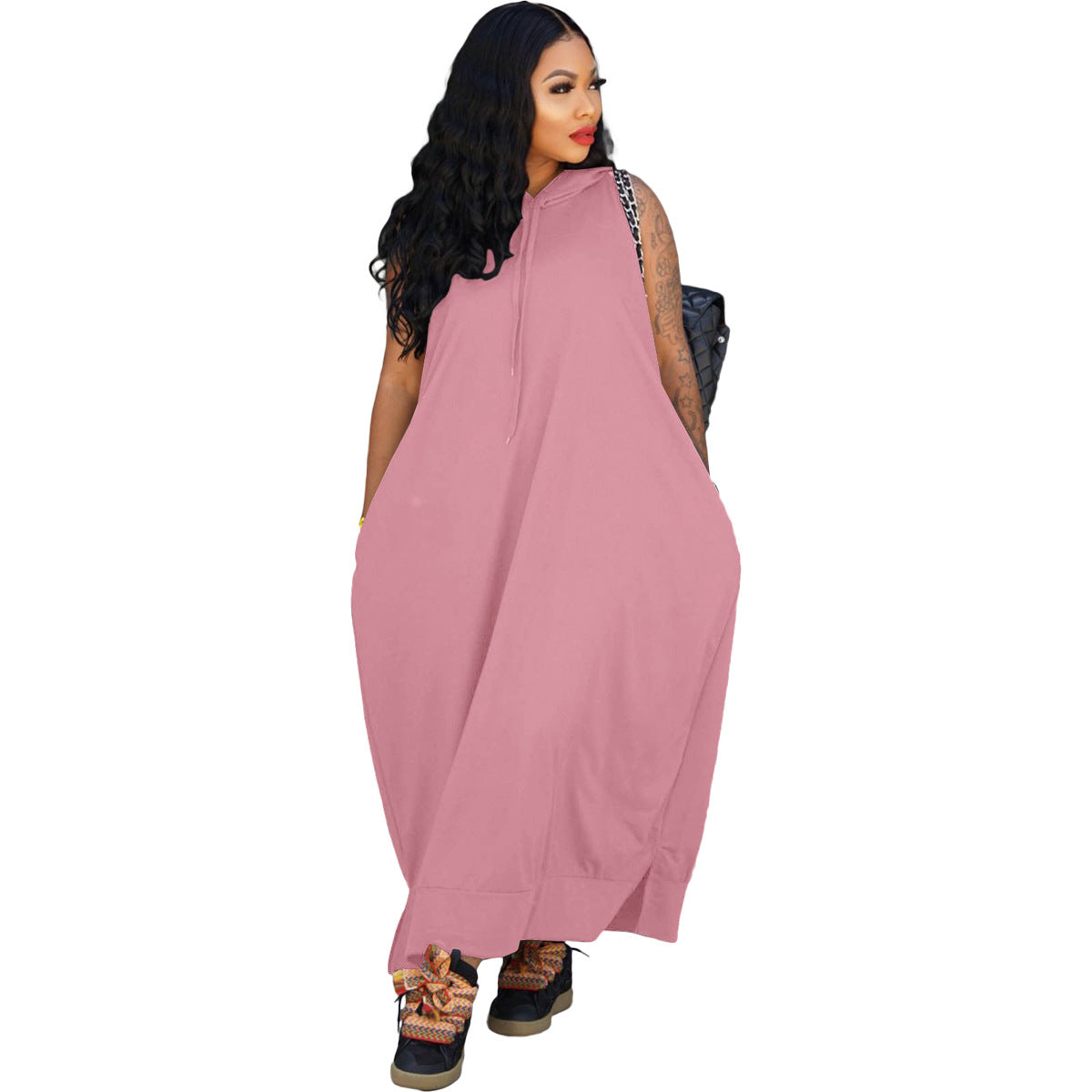 Women's Cape Sleeveless Pocket Loose Dress