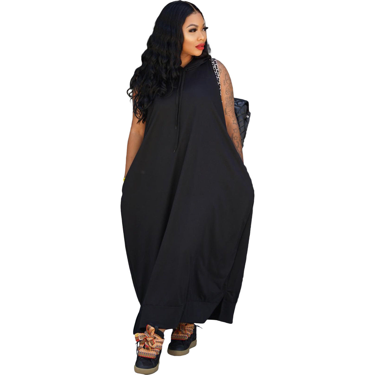 Women's Cape Sleeveless Pocket Loose Dress