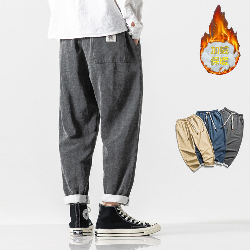 Japanese-style Retro Fleece Padded Jeans Male Plus Size