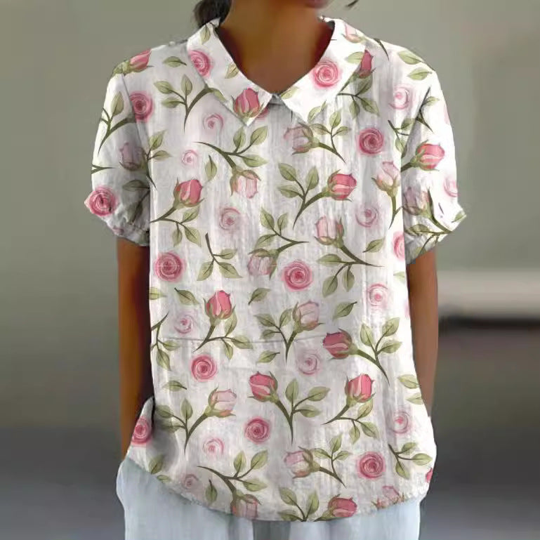 Summer Short Sleeve Printed Pullover Shirt