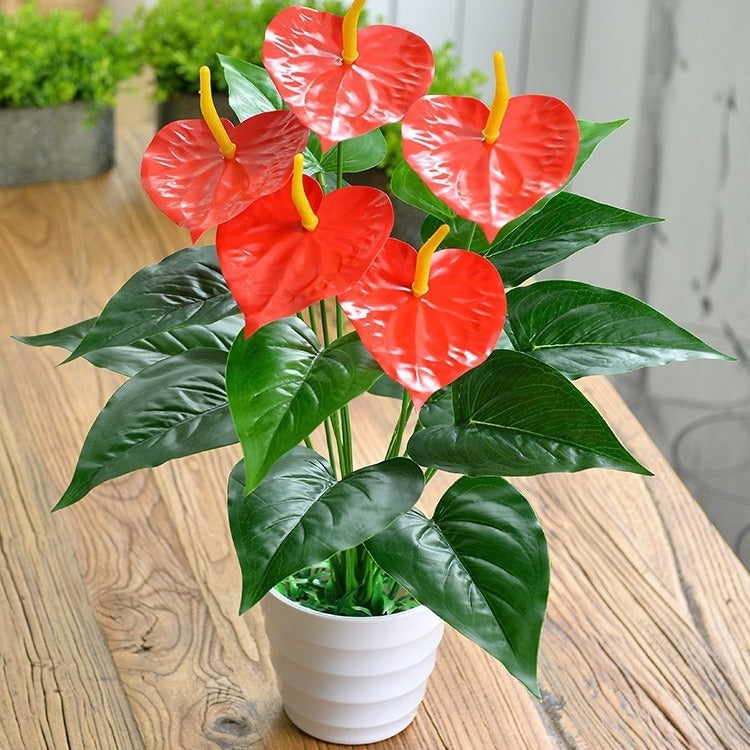 Artificial Green Plant 18 Head Anthurium Andraeanum Lind Flower Plastic Fake Flower Decorative Basin