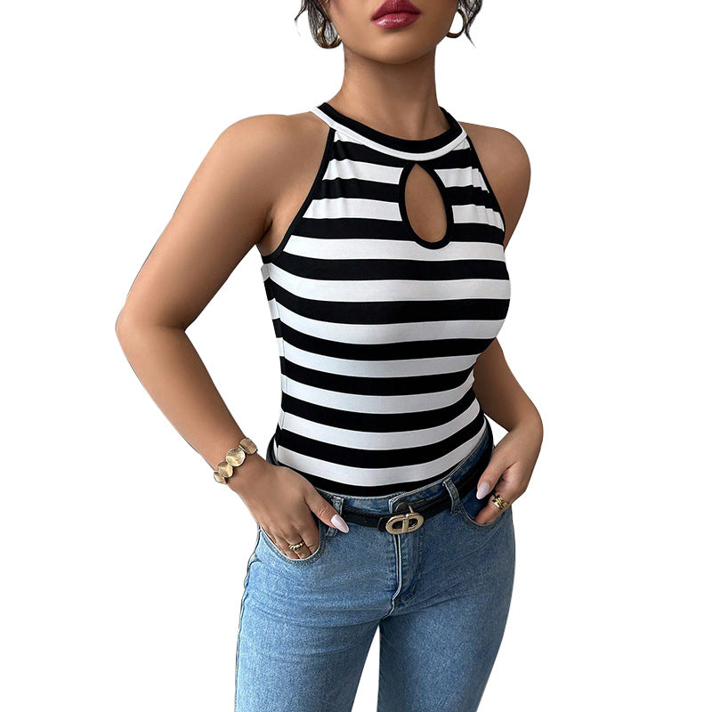Striped Sleeveless Vest Female All-matching Jumper