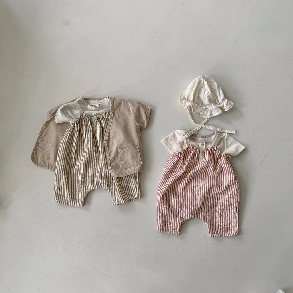 Summer Infant Thin Vertical Striped Suspender Jumpsuit
