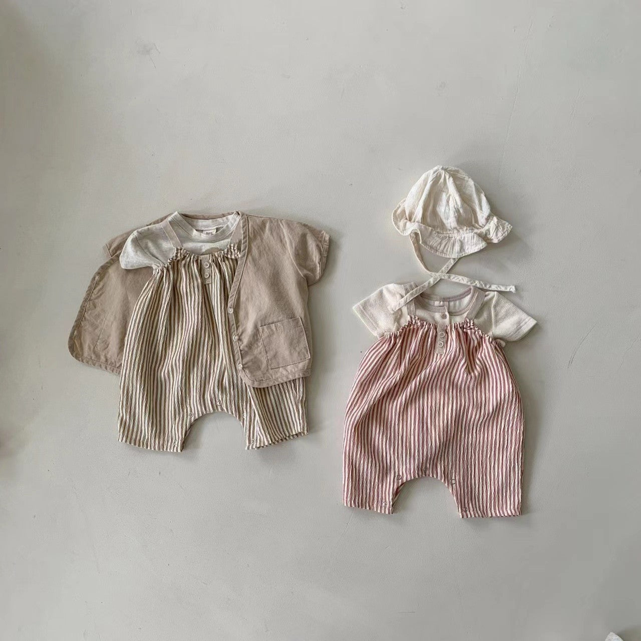 Summer Infant Thin Vertical Striped Suspender Jumpsuit