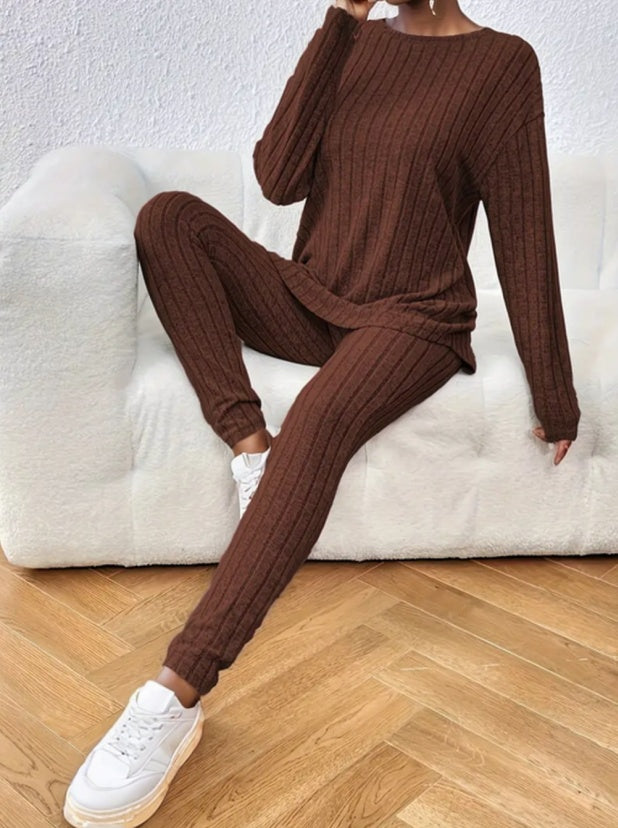 Women's Casual Solid Two-piece Pants Set