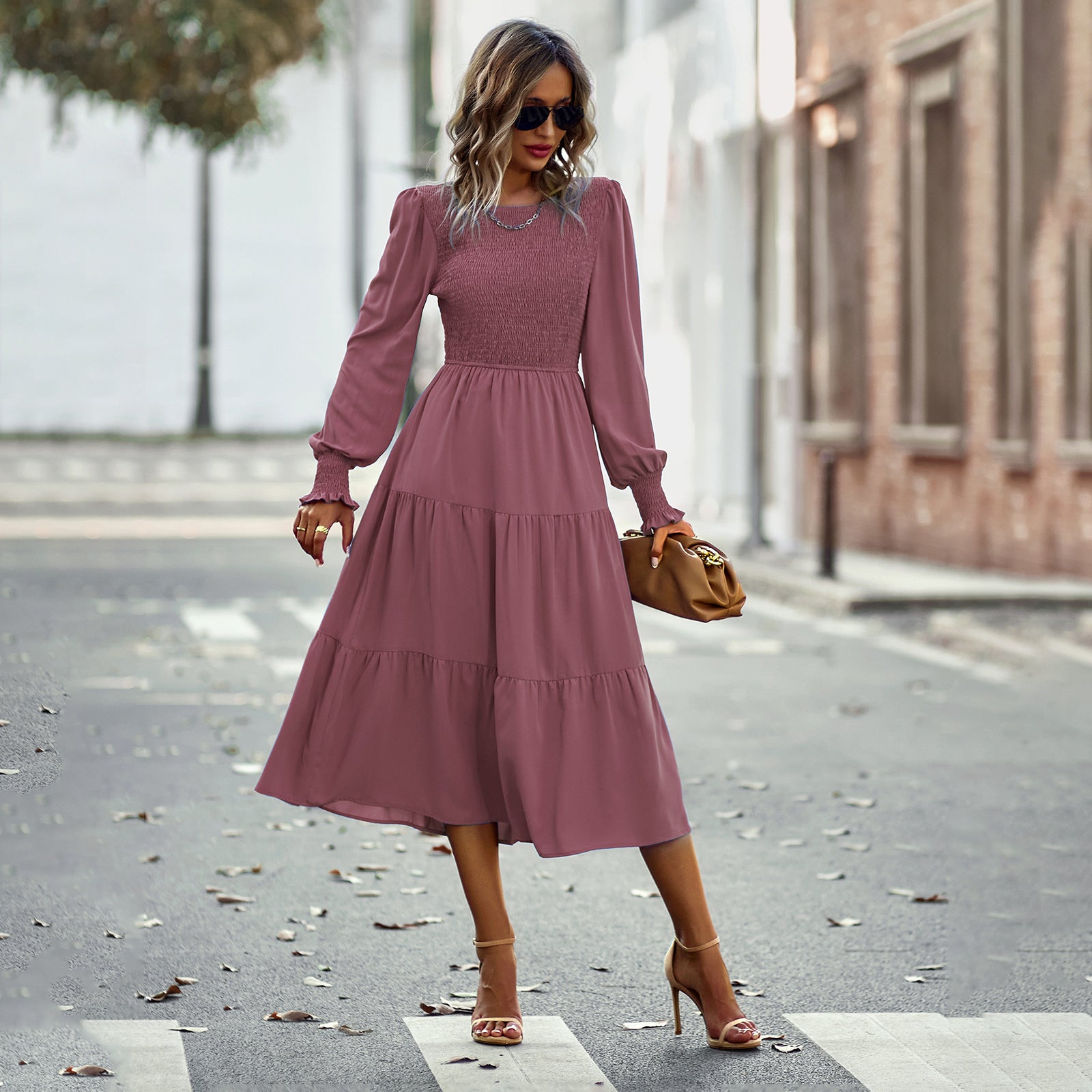 Leisure Vacation Cinched Mid-length Dress Spring And Autumn Women's Clothing