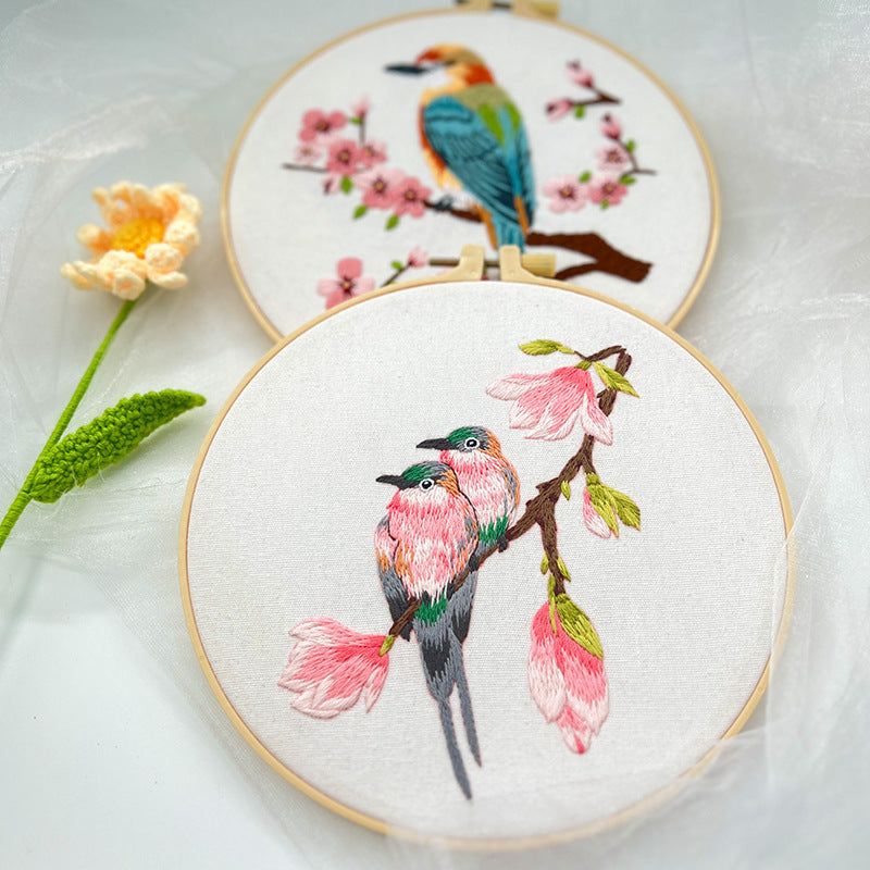 Ancient Style Flower And Bird Hanging Painting Lu Embroidery Handmade Diy Material Package