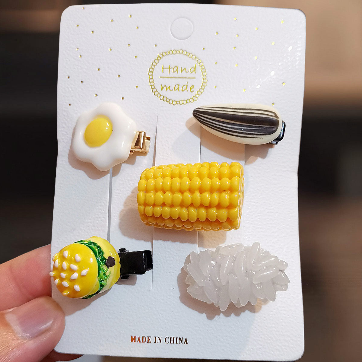 Rice, Poached Eggs, Melon Seeds, Corn Clip, Super Cute Simulation Food Mini Clip