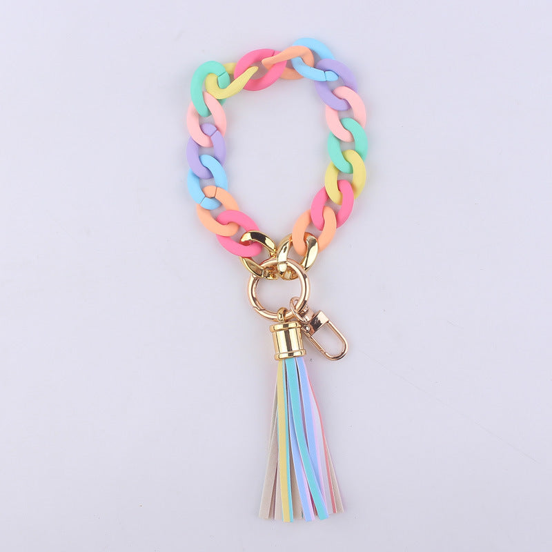 Leather Tassel Acrylic Bracelet Keychain