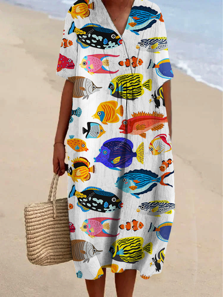 Women's Casual Marine 3D Printed Sleeve Skirt