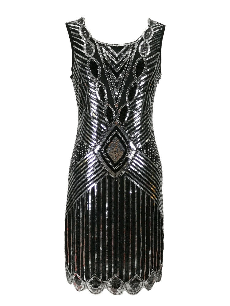 OL Commuter Hot Sequin Beaded Short Dress