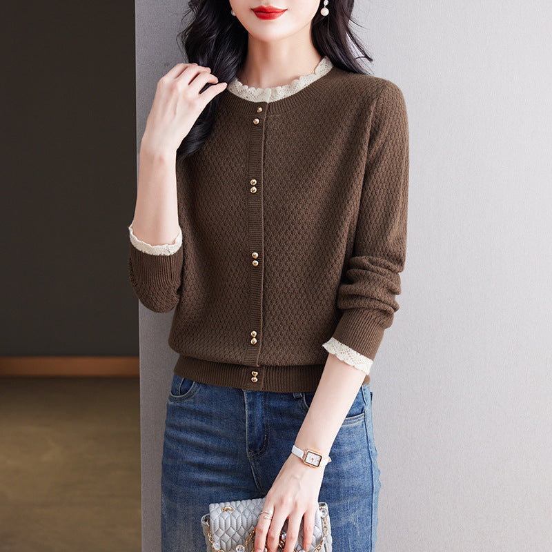 Fashionable Stylish Lace Round Neck Knitted Women