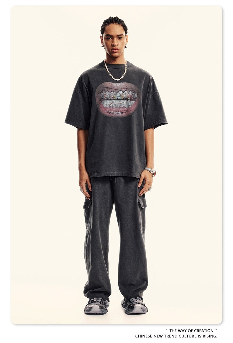 American Retro Graffiti Short Sleeve Men's High Street Printed T-shirt