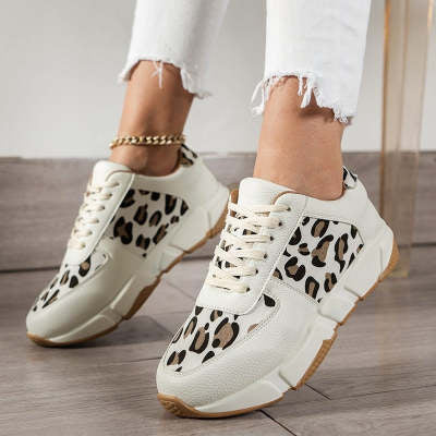 Leopard Print Casual Flat Lace-up Sports Casual Shoes