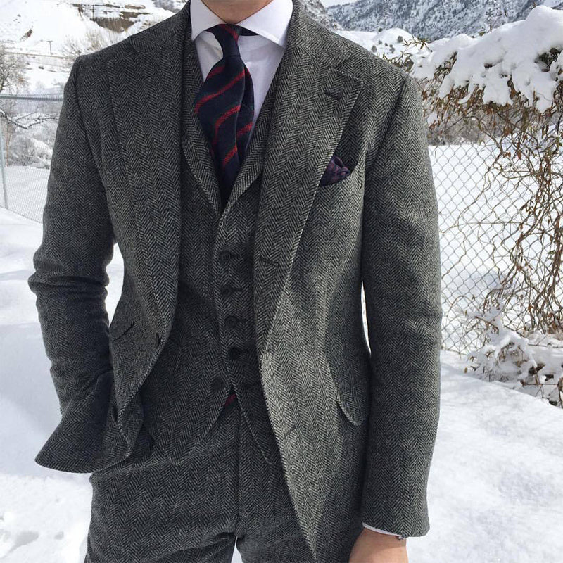 Men's Grey Wool Tweed Blazer Pant Set