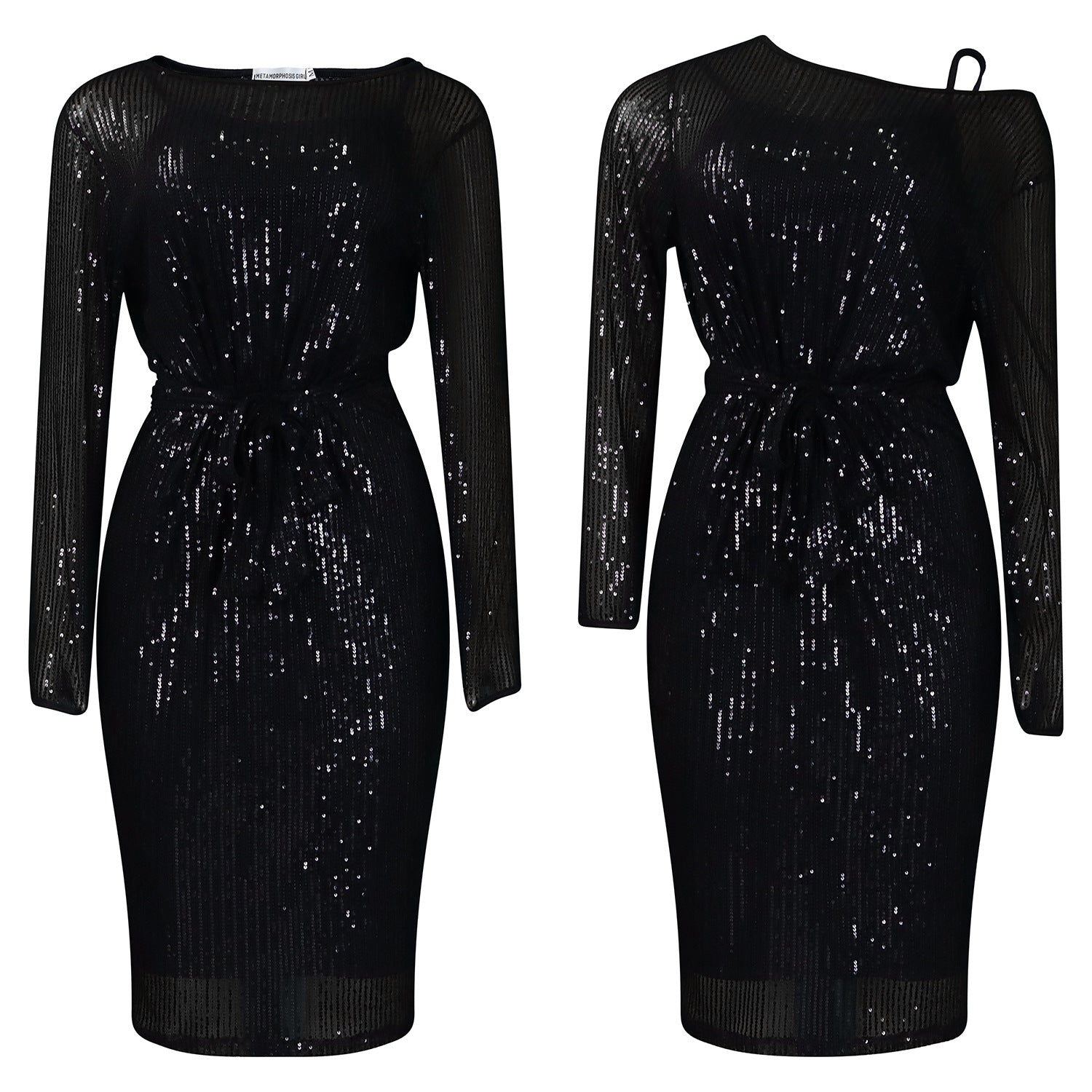 Diagonal Collar Sequined Round Neck Evening Dress Two-piece Set