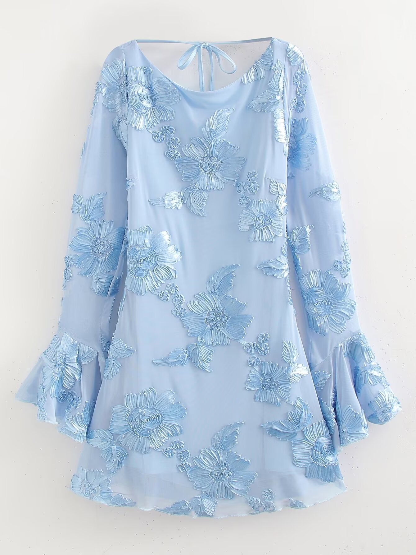 Round Neck Elegant Backless Mesh Three-dimensional Dress