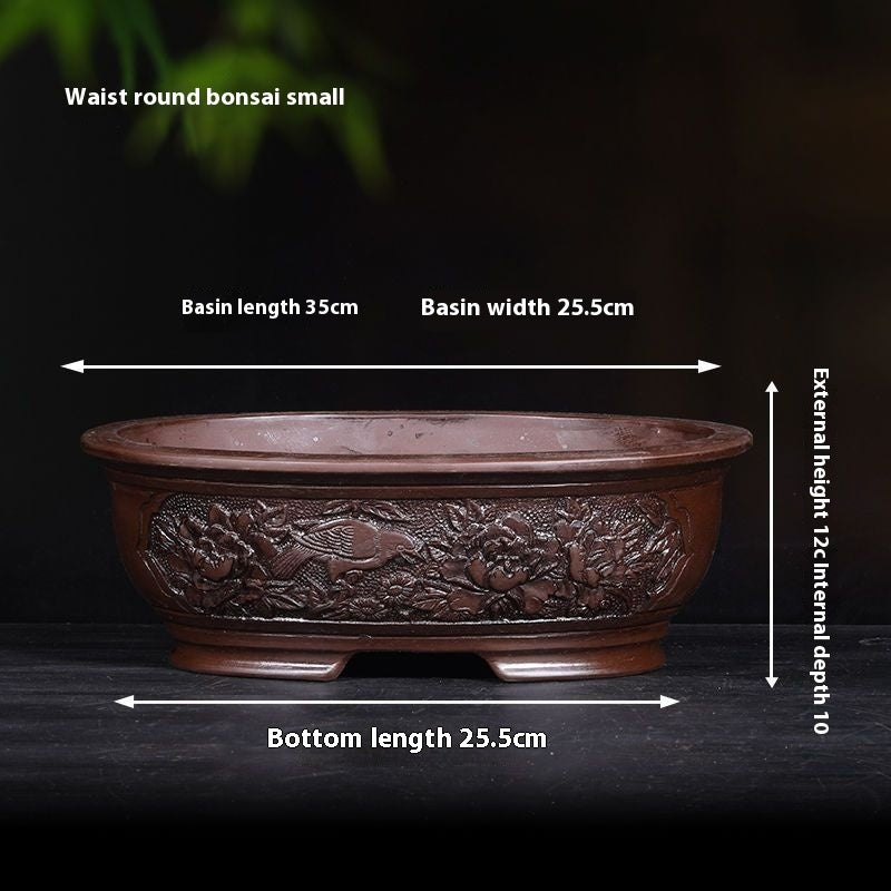 Banyan Flower Pot Purple Sand Relief Pachira Macrocarpa Welcome Pine Happiness Tree Ganoderma Old Pile Extra Large Ceramic Landscape Basin