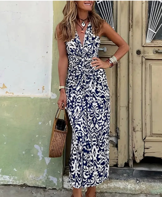Ladies' V-neck Bohemian Floral Print Jumpsuit