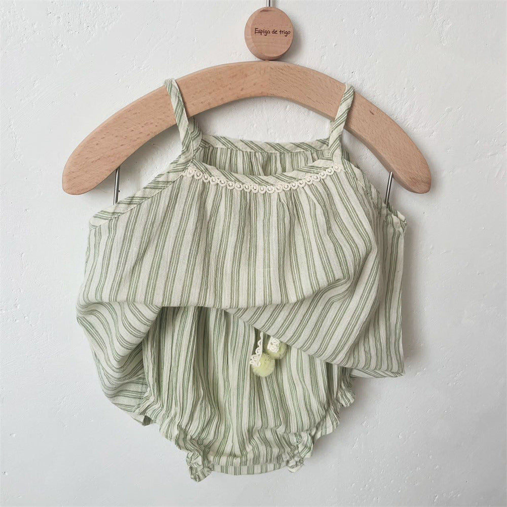 Striped Spaghetti Straps Shorts Suit Baby Girl Two-piece Suit Suit