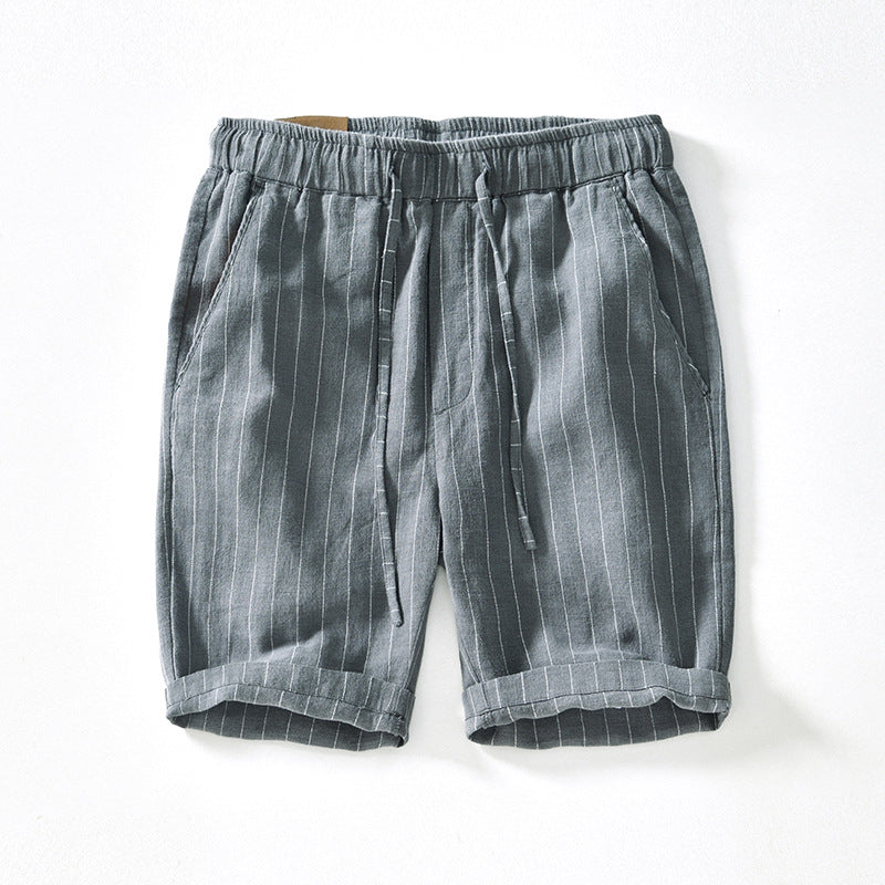 Breathable Cotton Linen Loose Beach Shorts Striped