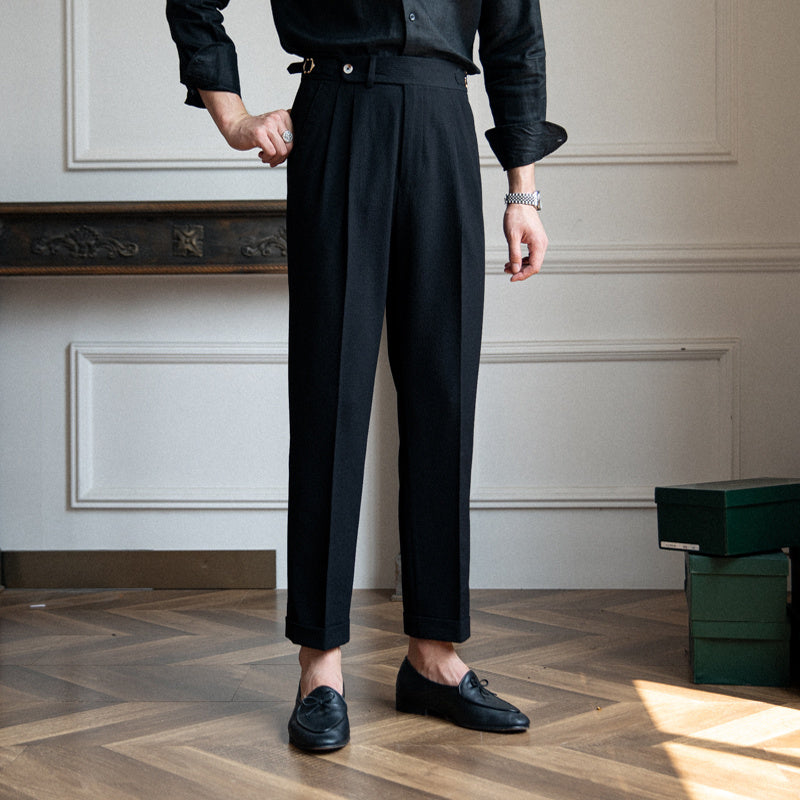 Casual Straight Men's Fashion Seersucker High Waist Pants