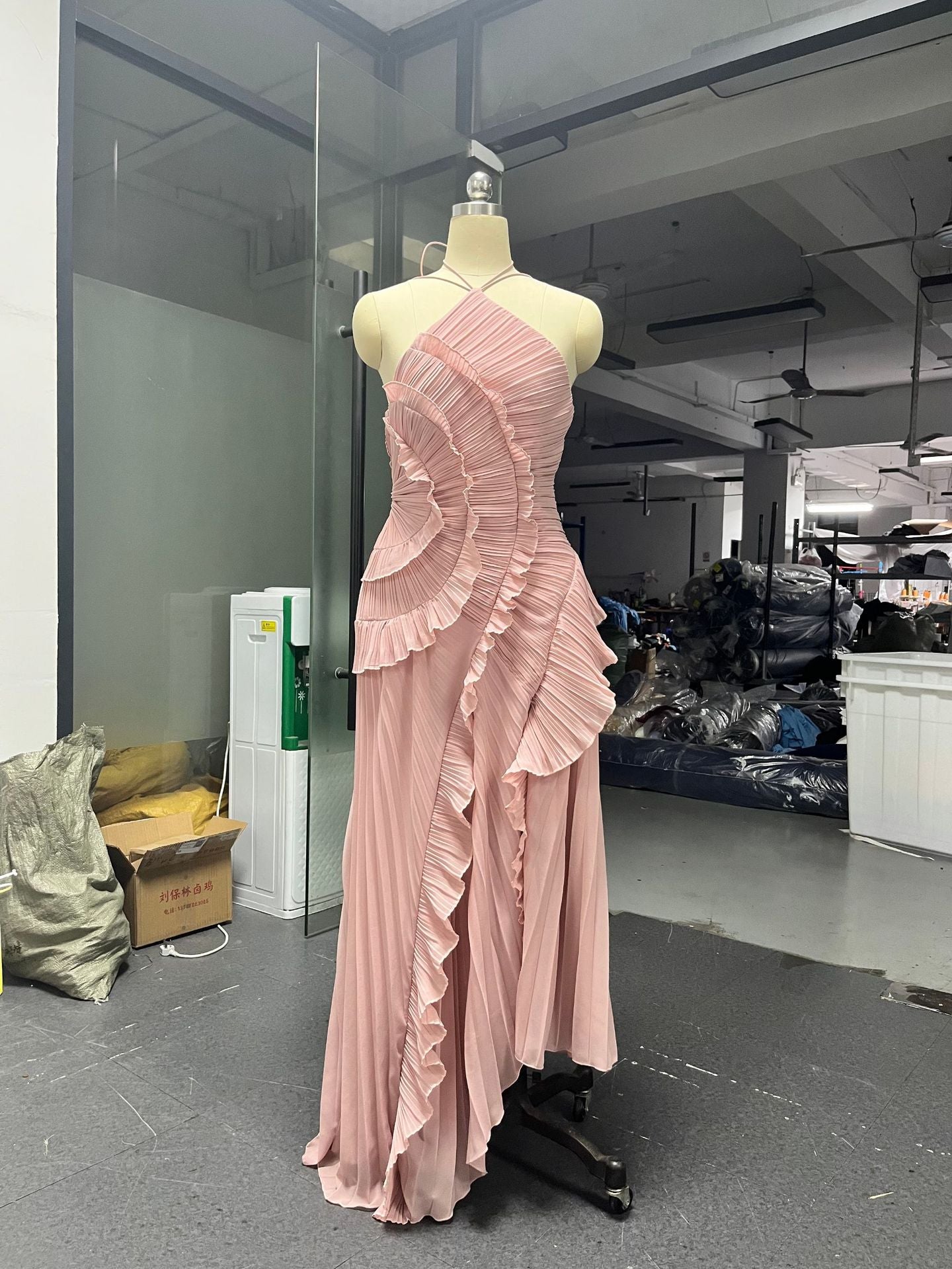 Ruffled Pleated Irregular Hem Dress