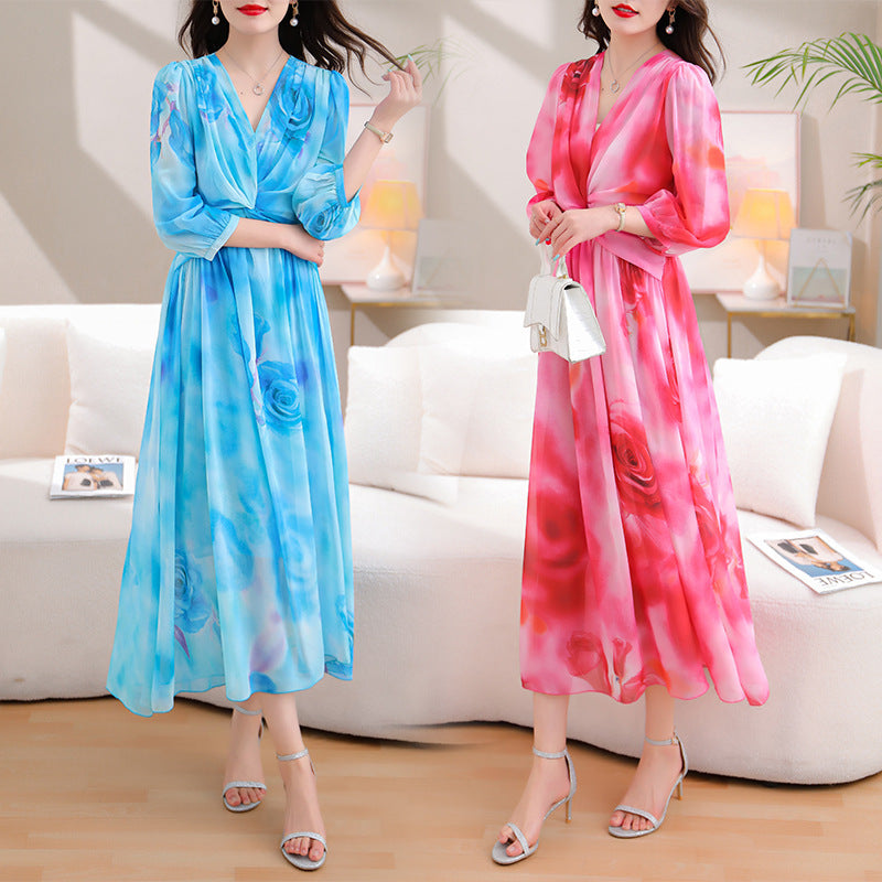 Women's Pleated Chiffon Printed Dress