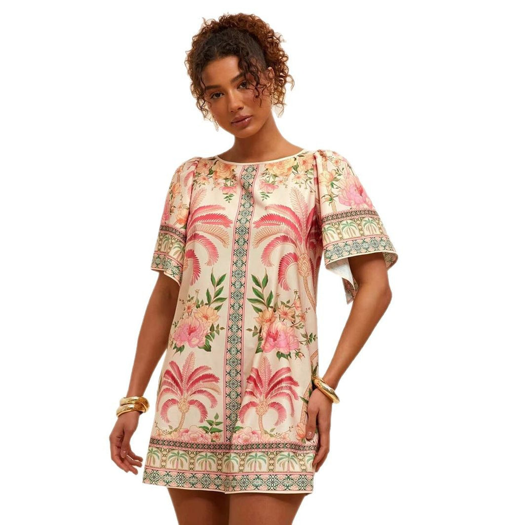Fashion Retro Crew Neck Horn Printing Dress