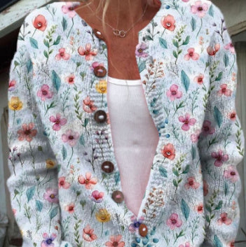 3D Digital Printing Cardigan Knitted Coat Women