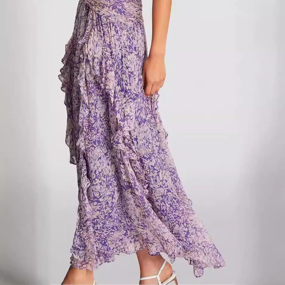 Spring And Summer Off-the-shoulder European And American Women's Clothing V-neck Chiffon Dress