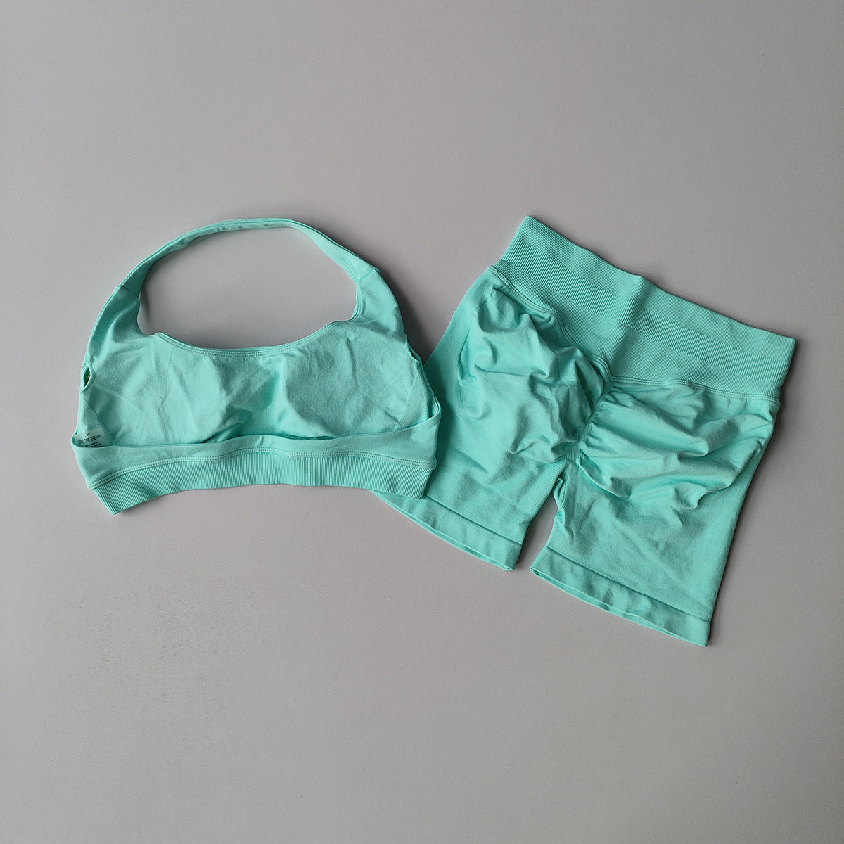 Halter Backless Bra High Waist Peach Sports Shorts Suit