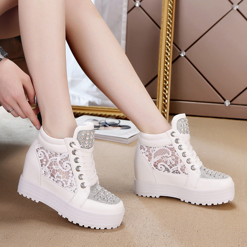Lace Women's 8cm Mesh High-top Breathable Casual Shoes