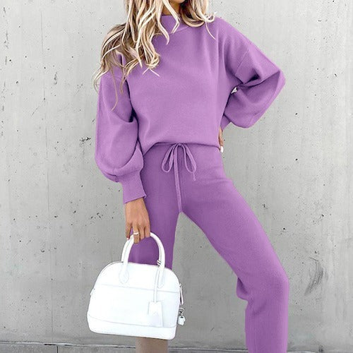 Turtleneck Casual Solid Color Hoodie Suit