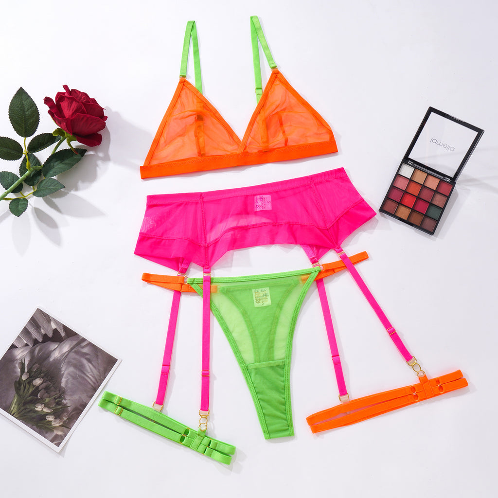 Mesh Contrast Color Triangle Cup Sexy Bodybuilding Underwear