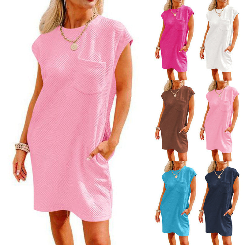 Women's Casual Sports Round Neck Pocket Short Sleeve Loose Dress