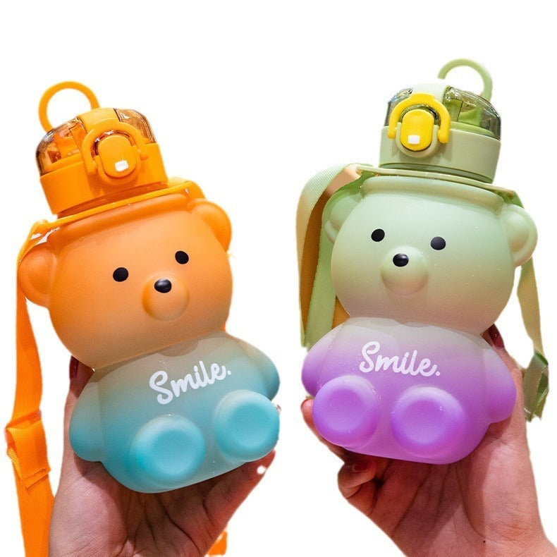 Cute Gradient Little Bear Cartoon Straw Plastic Cup