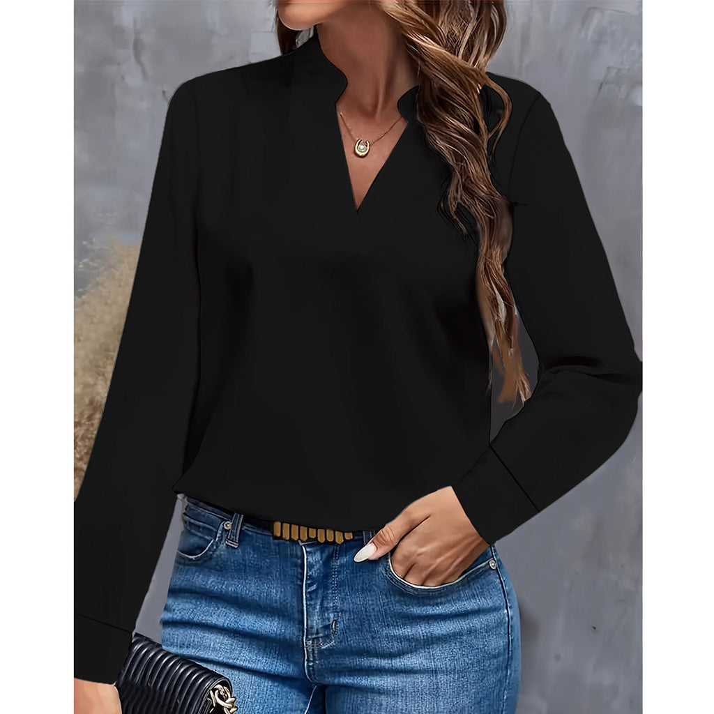 Simple Casual Solid Color And V-neck Loose Shirt Women's Top