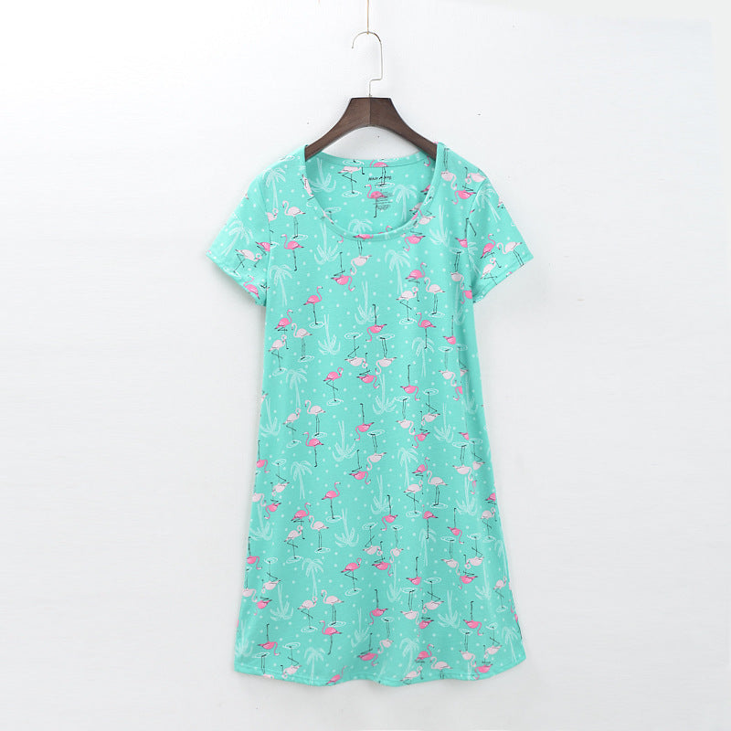Knitted Cute Women's Short-sleeved Nightdress Summer Home Pajamas