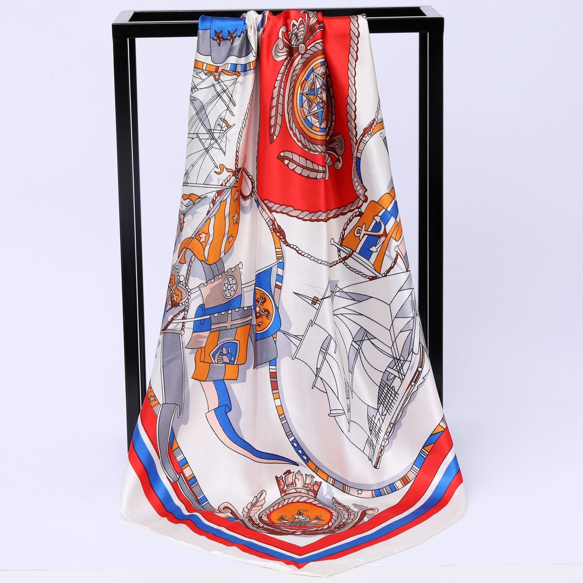 Sailing Print Emulation Silk Scarf Fashion Shawl