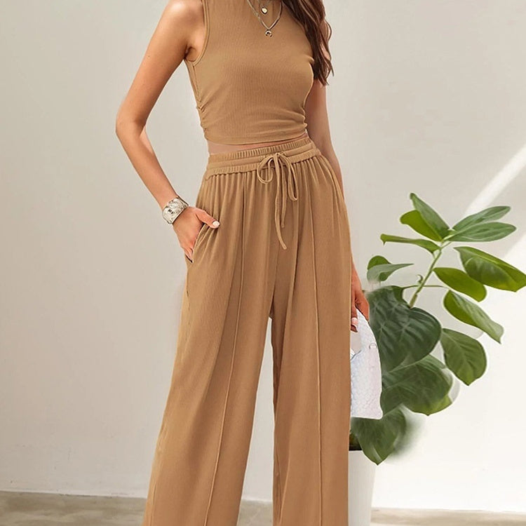 Trousers Elastic Waist Loose-fitting Sleeveless Shirt Suit