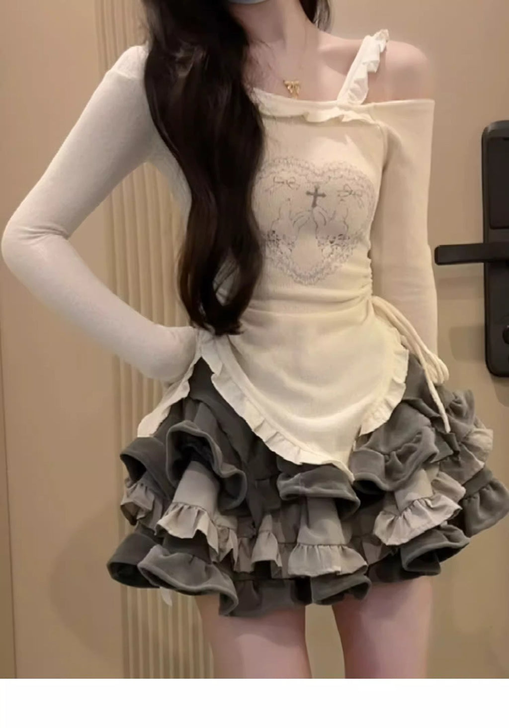 Sweet Cool Hot Girl Style Printed T-shirt Skirt Suit