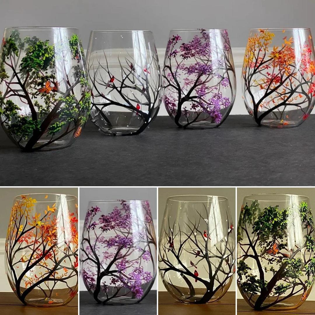 Wine Glass Four Seasons Tree Wine Glass