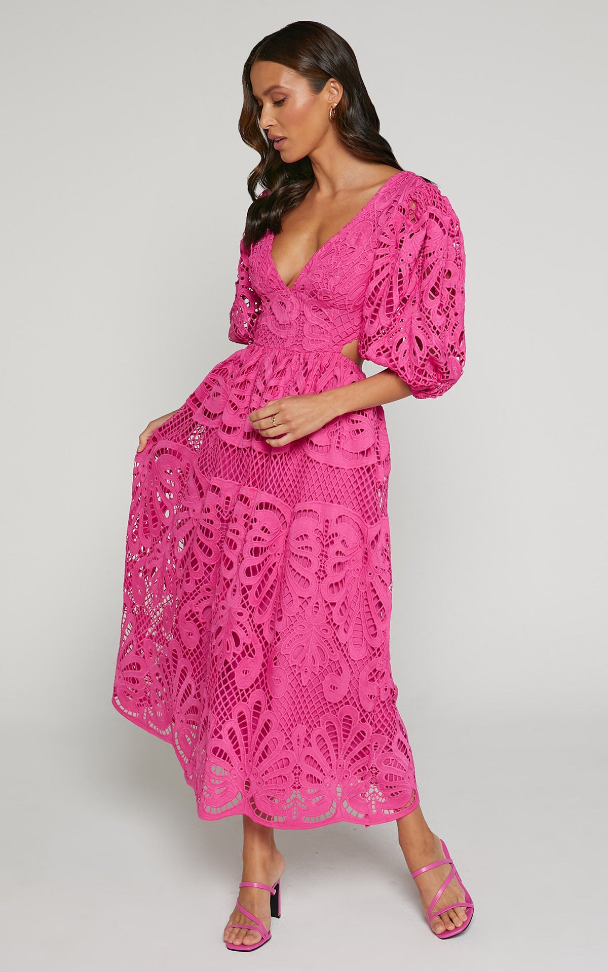 Women's Hollow Out V-neck Lace Embroidery Dress