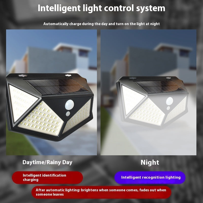 114LED Solar Wall Lamp All Sides Luminous Outdoor Human Body Induction Street Lamp