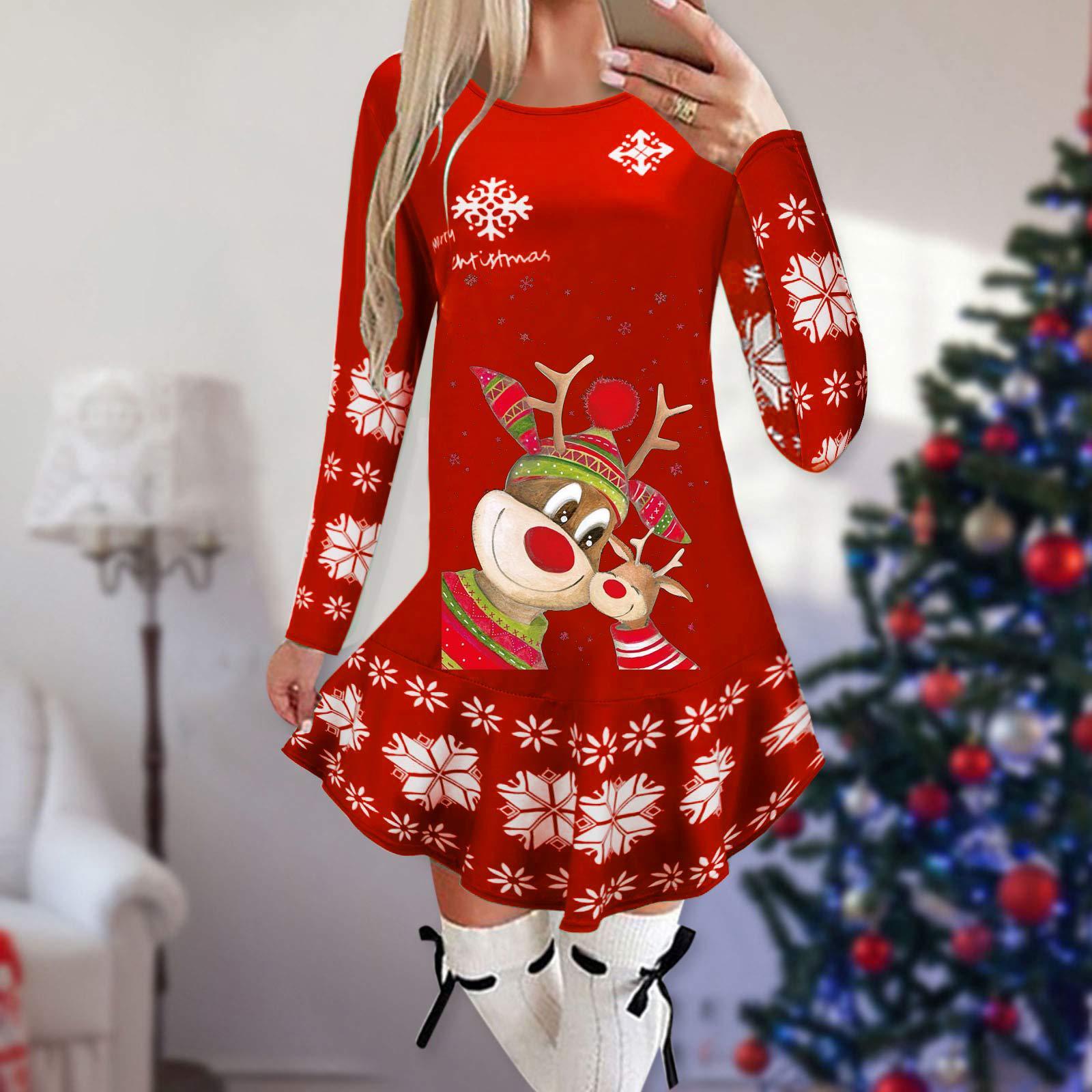 Christmas Snowflake Elk Printing Slimming Dress