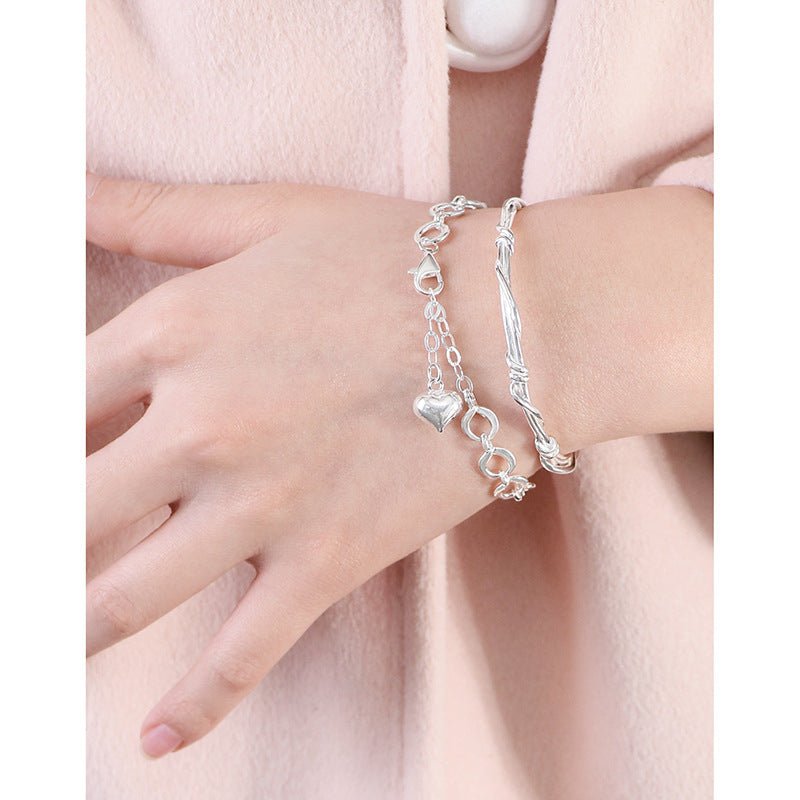 INS Niche Silver Buckle Sterling Silver S925 Heart Bracelet