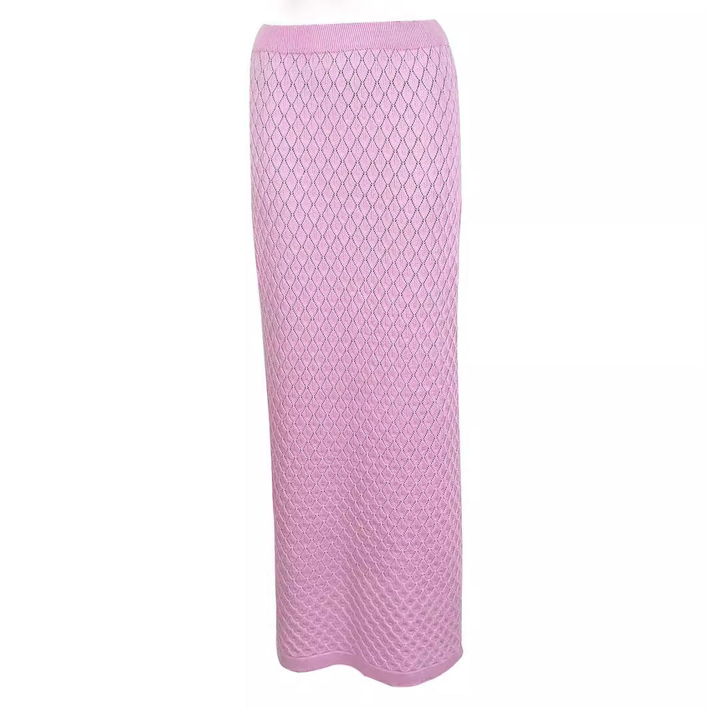 Women's Knitted Beach Short Show Belly Backless Camisole Long Skirt Two-piece Set